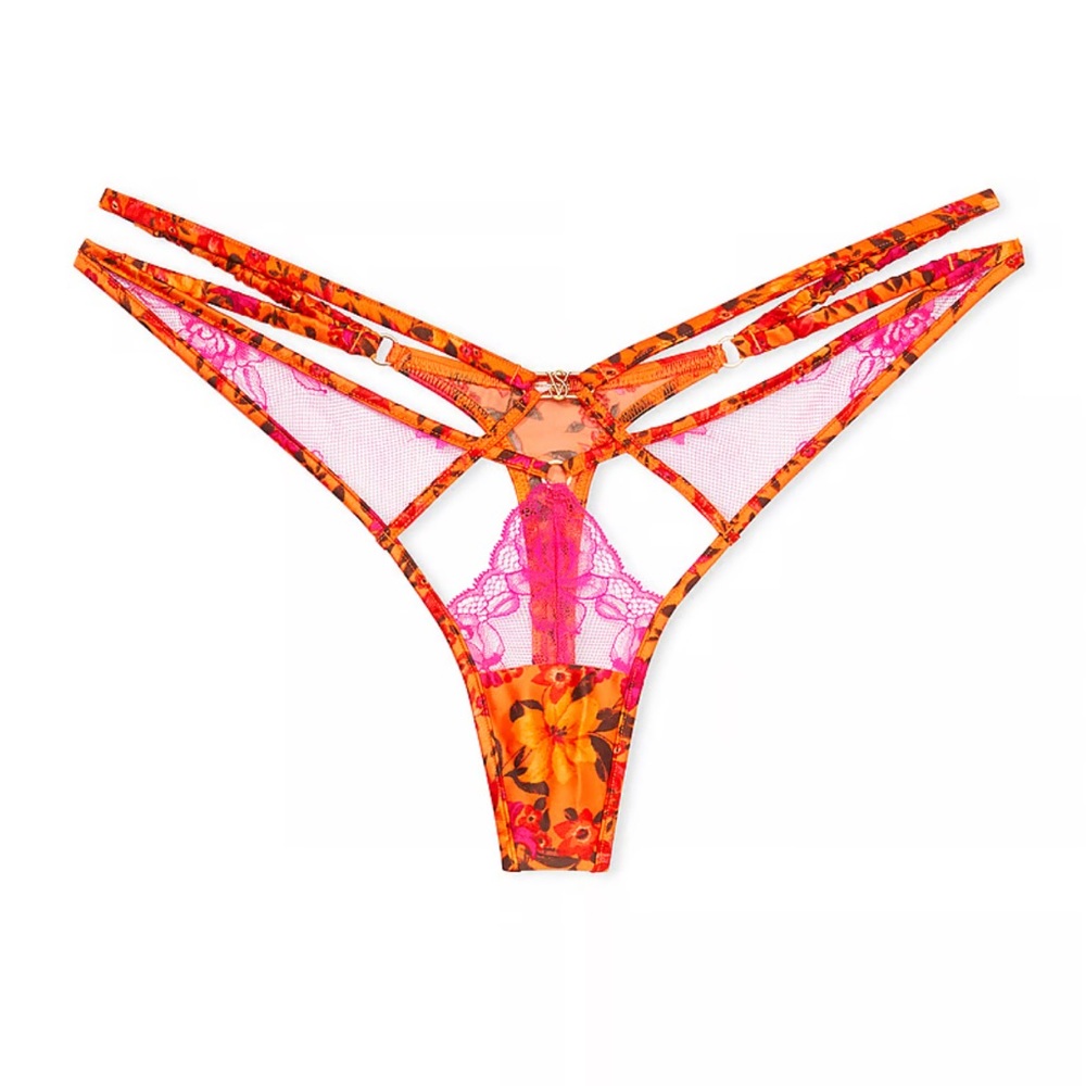 Victoria’s Secret Tropical Satin Lace High-Leg Strappy Thong Panty